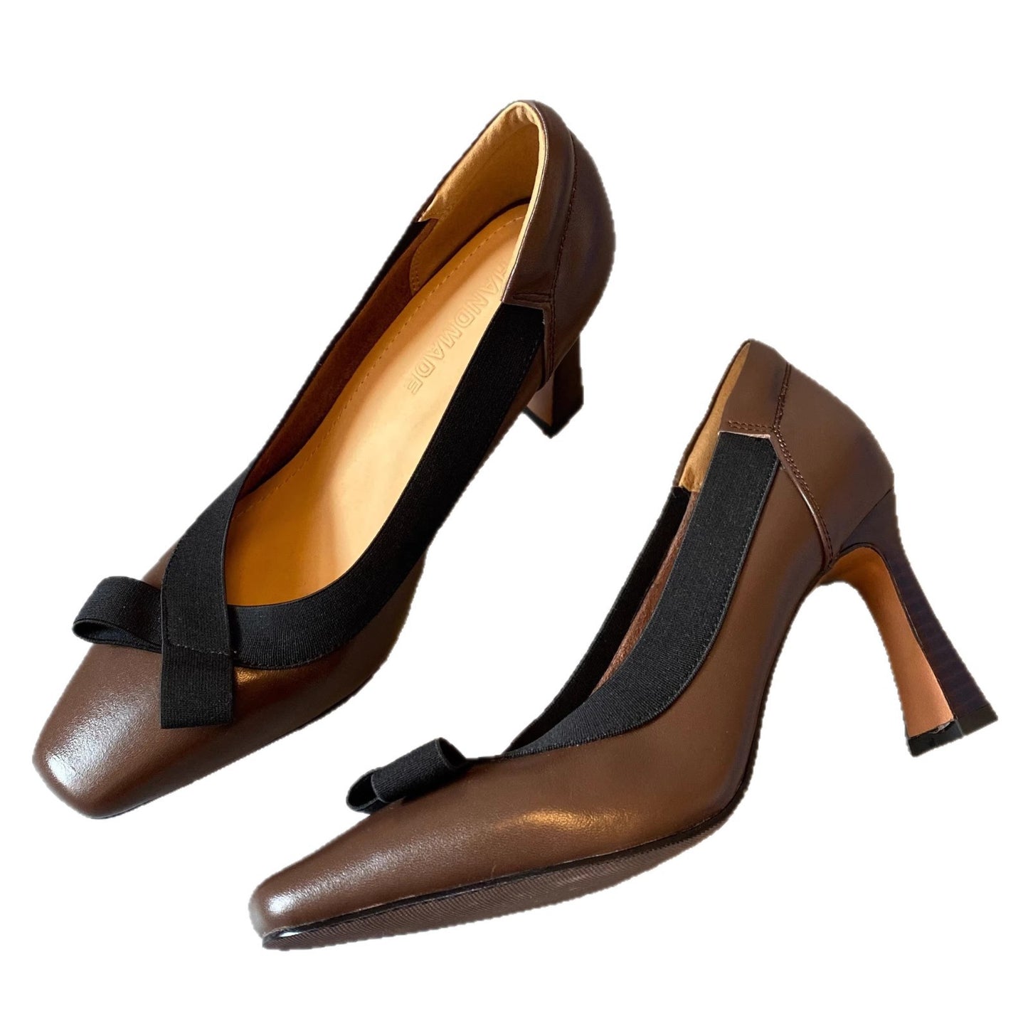 Luna Grace  Sheepskin Bow Square-Toe Block Heel Pumps