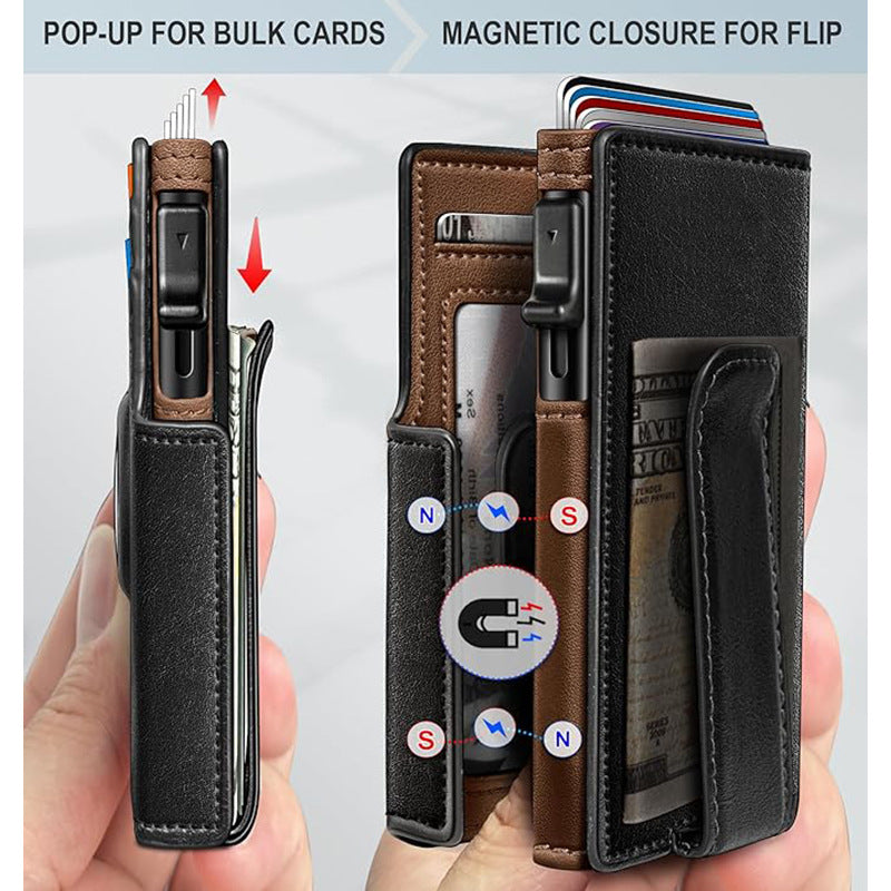 Cross border ultra thin magnetic flip cover men's wallet