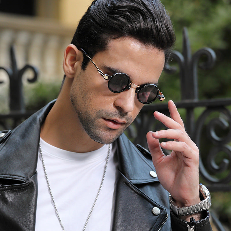 Retro steampunk style small frame sunglasses