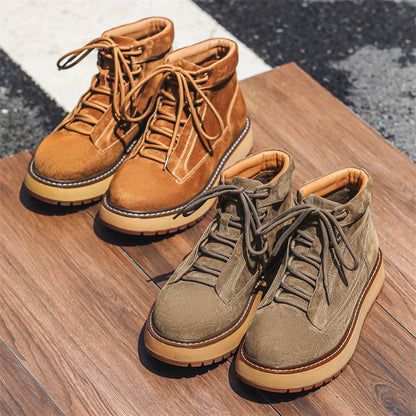 Men's  Autumn Leather Mid-Top Cargo Boots