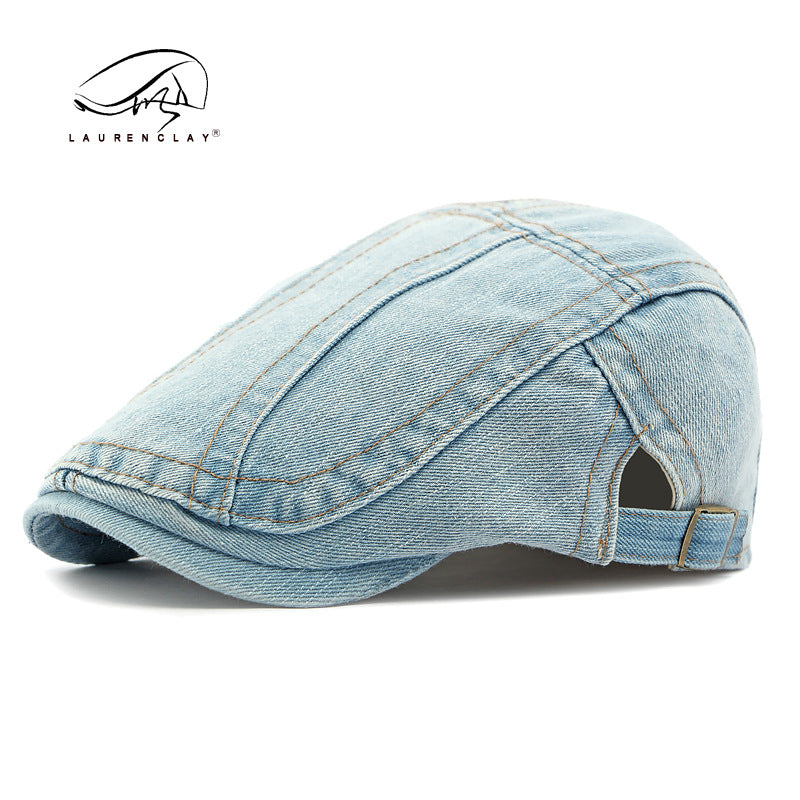 Men's washed denim beret, retro Korean style