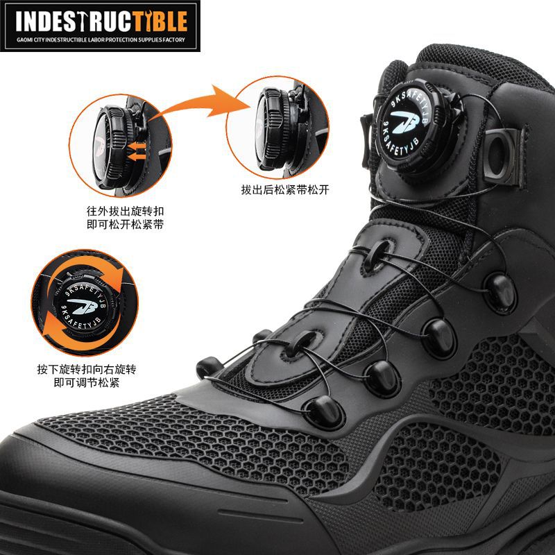 Steel-toe work boots, Kevlar sole, button close