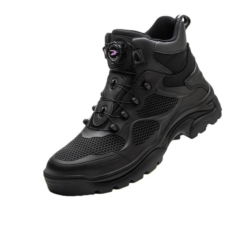 Steel-toe work boots, Kevlar sole, button close