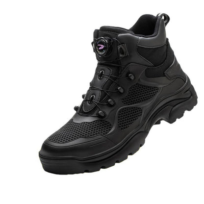 Steel-toe work boots, Kevlar sole, button close