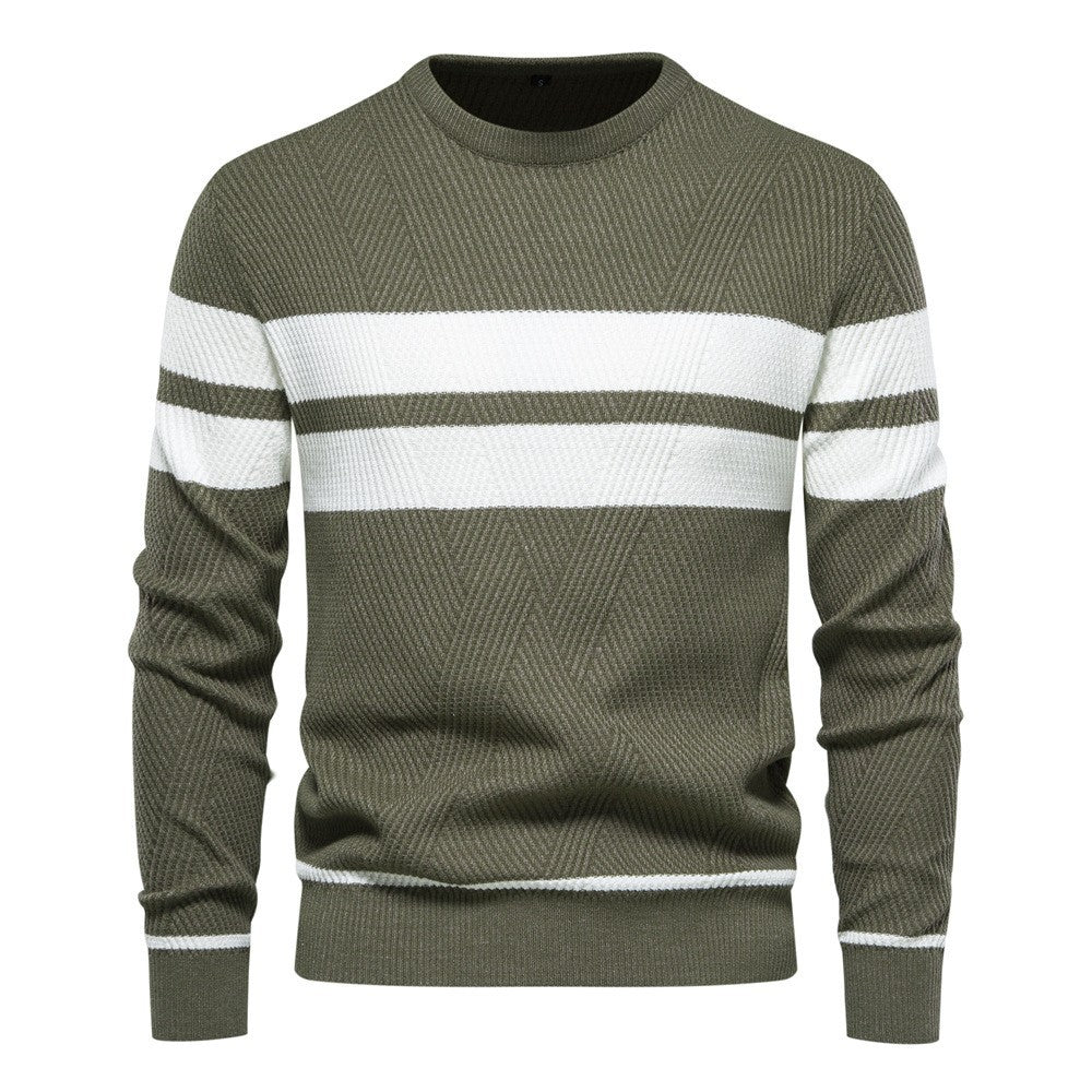 Men's striped, color-block, round-neck sweater