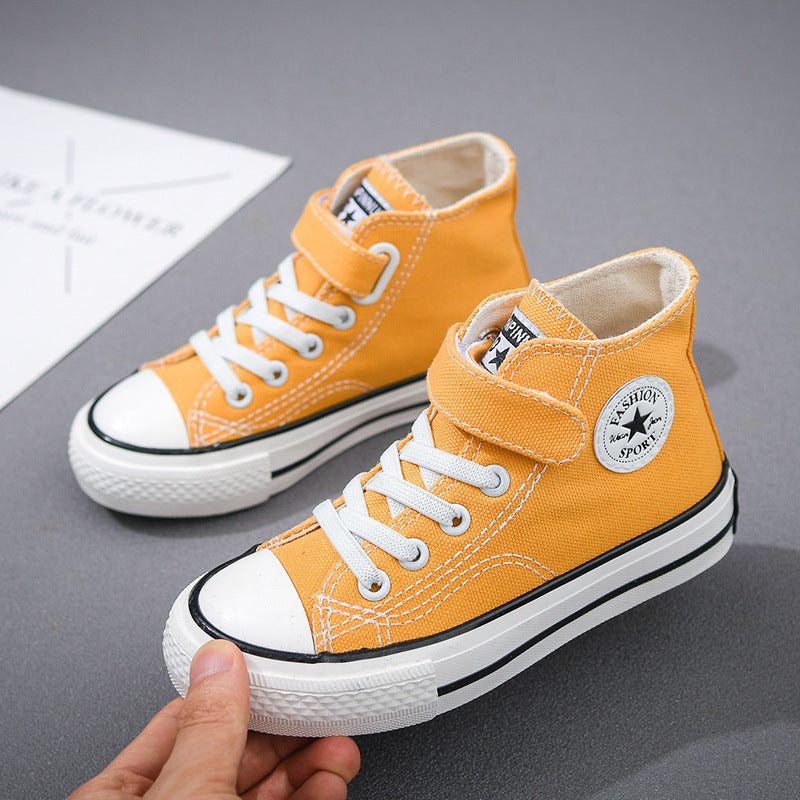2025 trendy white high-top canvas shoes for babies