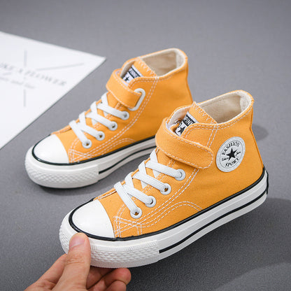 2025 trendy white high-top canvas shoes for babies