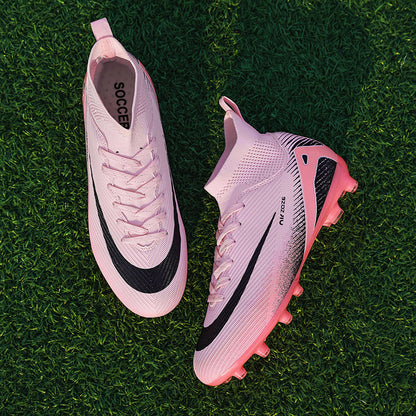 Unisex high top soccer cleats for pro outdoor grass training with AG spikes.
