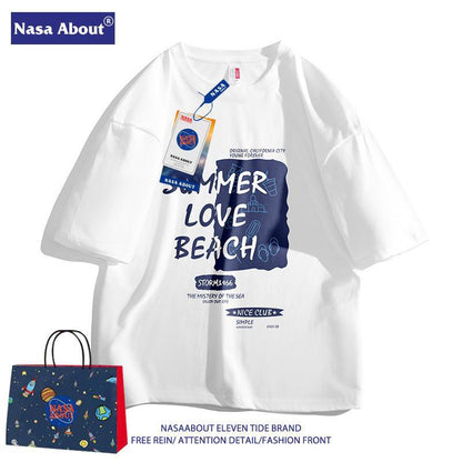 NASA co-branded, loose, short-sleeved cotton summer T-shirt