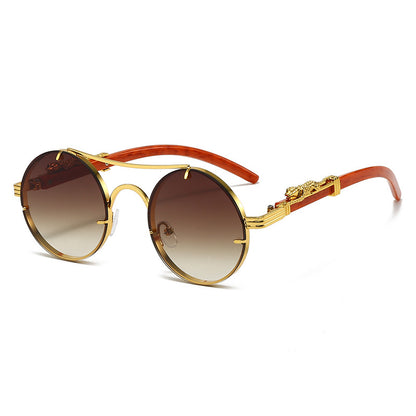 Retro double beam round frame sunglasses