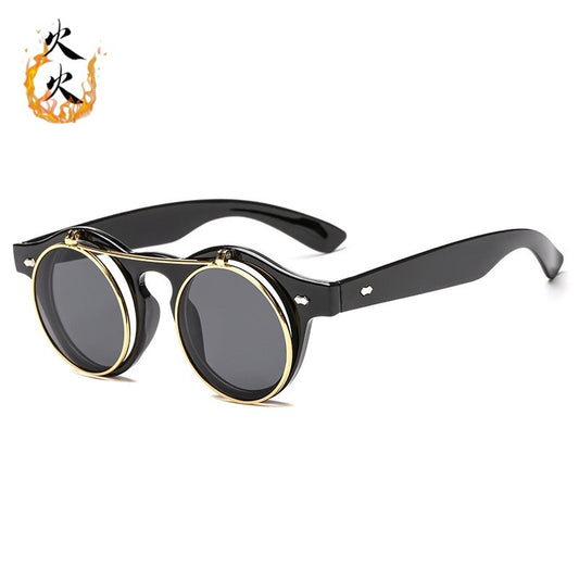 Vintage Steampunk Double-Flap Round Sunglasses