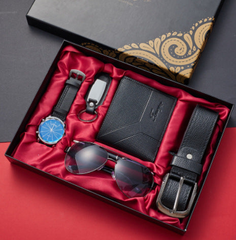 Men’s Gift Set – Quartz Watch, Belt, Wallet, Glasses & Keychain Combo