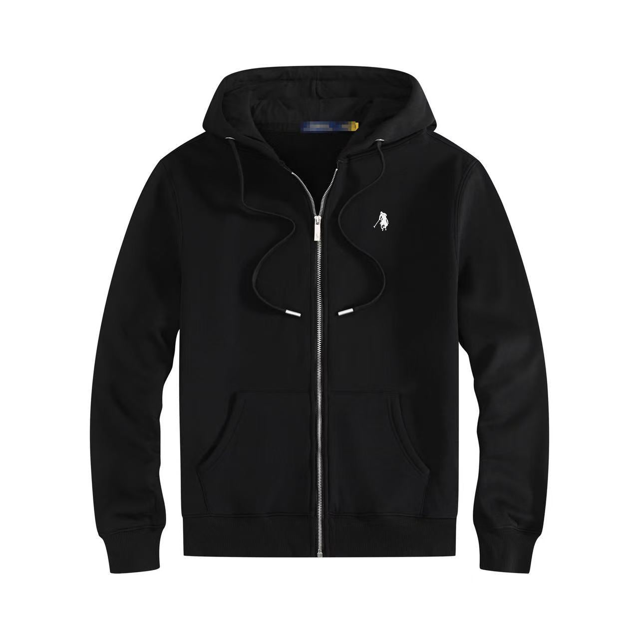 Men's fleece-lined, long-sleeve polo sweatshirt. Pony embroidery
