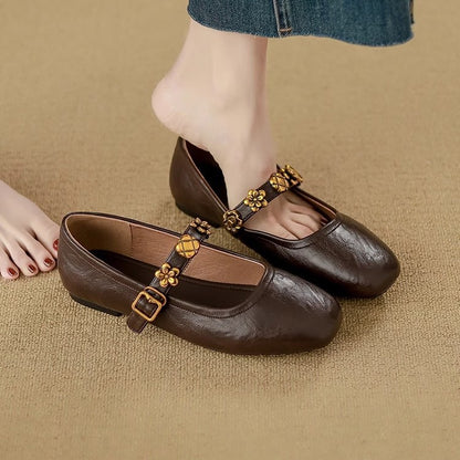 French Retro Leather Mary Jane Flats