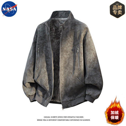 NASA Premium Plus-Size Fleece-Lined PU Leather Winter Jacket