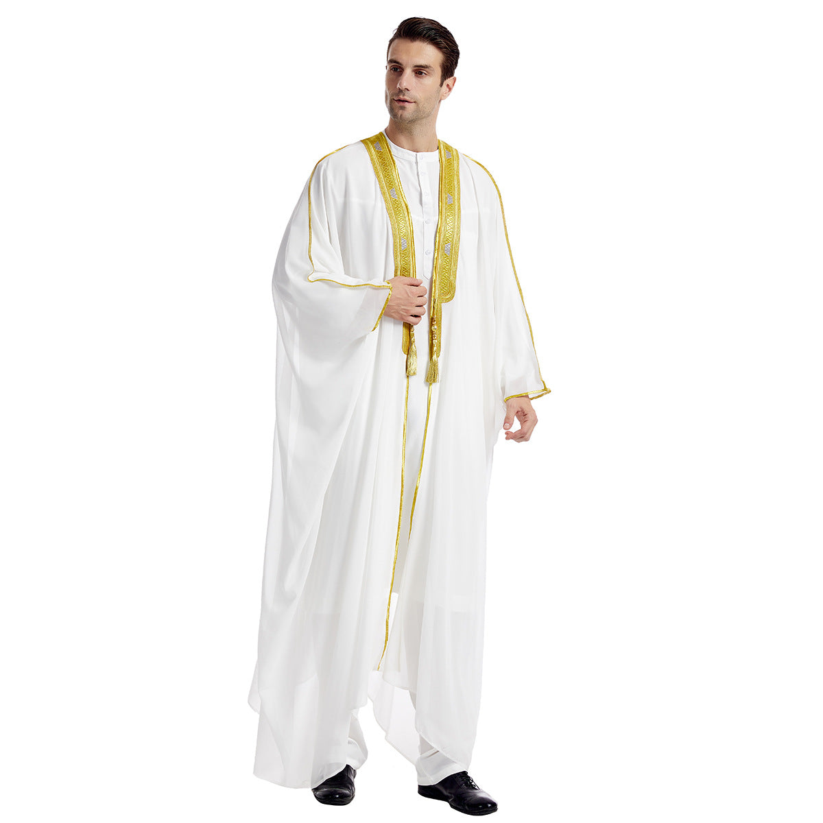 Mens Arabic Embroidered Long Robe  Gold Bead Chiffon