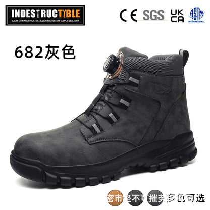 Steel-toe work boots, Kevlar sole, button close