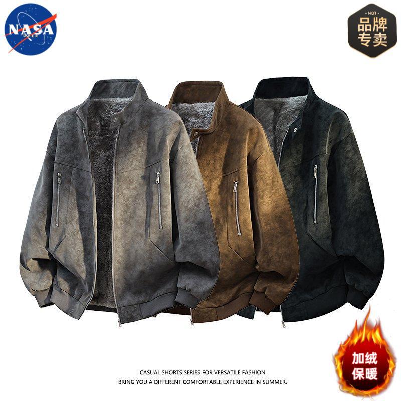 NASA Premium Plus-Size Fleece-Lined PU Leather Winter Jacket