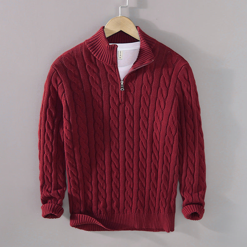 Men's Autumn/Winter Thick Half-Neck Zipper Knitted Pullover