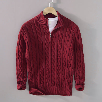 Men's Autumn/Winter Thick Half-Neck Zipper Knitted Pullover