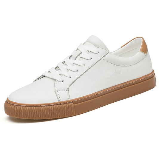 Plus size men's white low-top leather sneakers. Sporty and casual