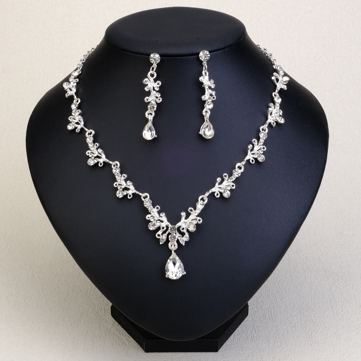 Rhinestone  jewelry set: earrings and necklace.