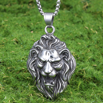 Titanium steel lion head pendant necklace.