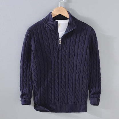 Men's Autumn/Winter Thick Half-Neck Zipper Knitted Pullover
