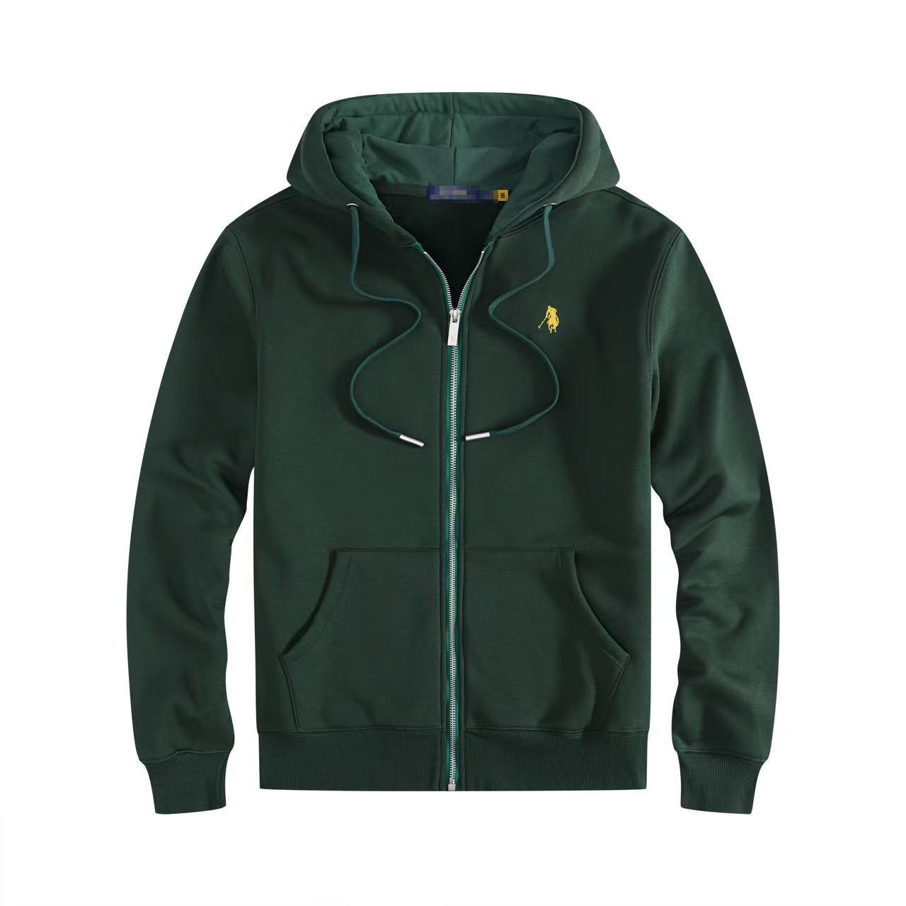 Men's fleece-lined, long-sleeve polo sweatshirt. Pony embroidery