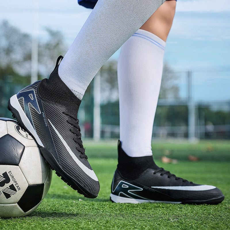 Unisex high top soccer cleats for pro outdoor grass training with AG spikes.