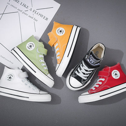 2025 trendy white high-top canvas shoes for babies