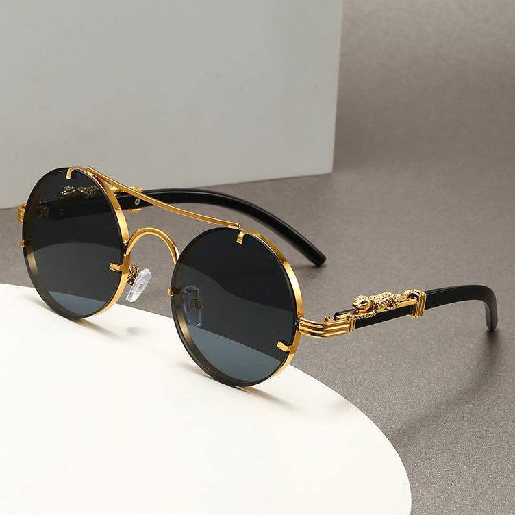Retro double beam round frame sunglasses