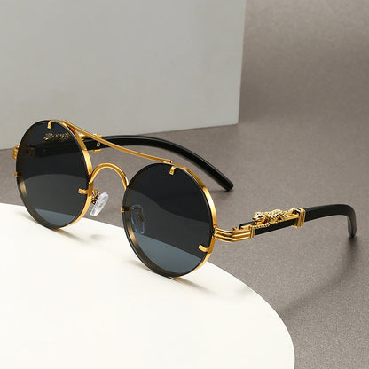 Retro double beam round frame sunglasses