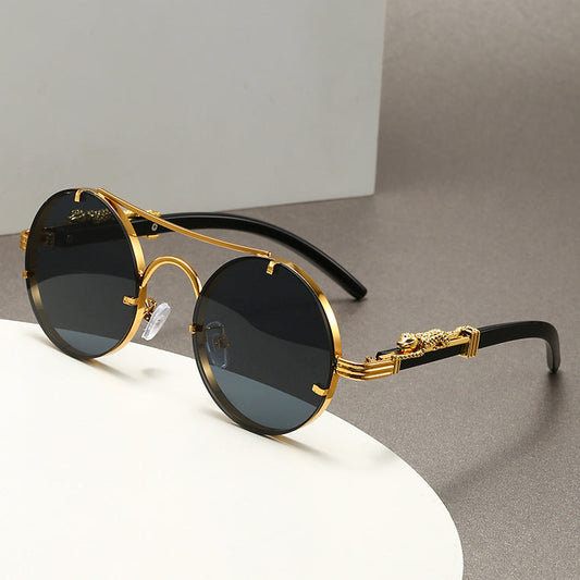 Retro double beam round frame sunglasses