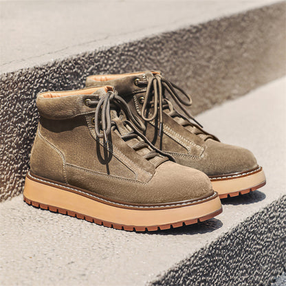 Men's  Autumn Leather Mid-Top Cargo Boots