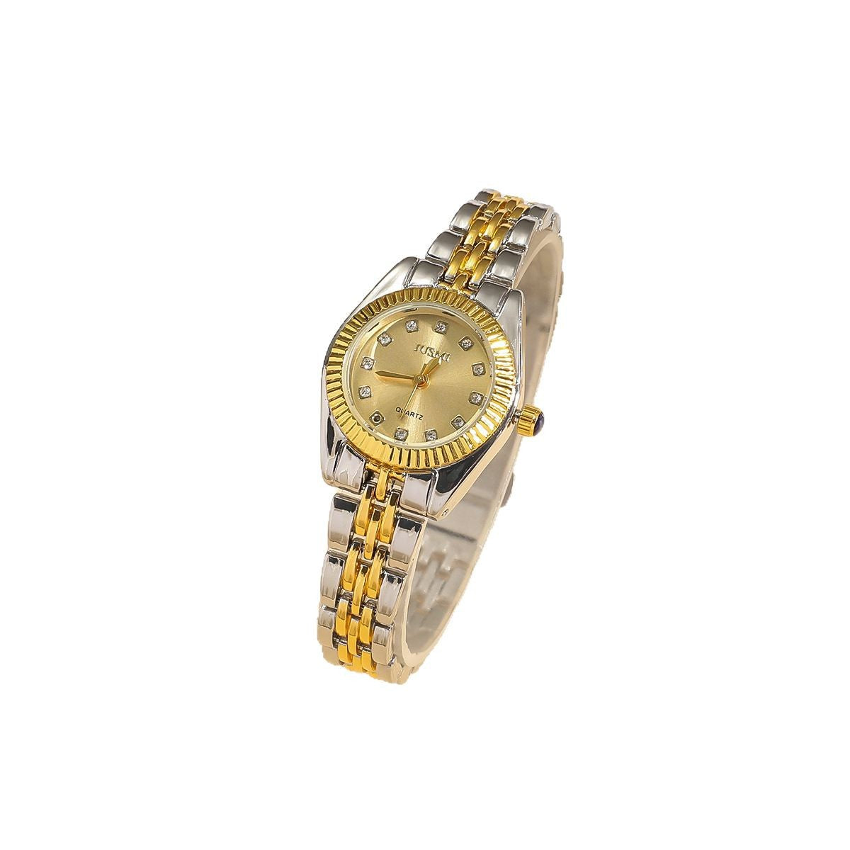 Fashionable and exquisite gradient gold watch with diamond set dial batch flower face women's watch + two exquisite bracelets 3PCS