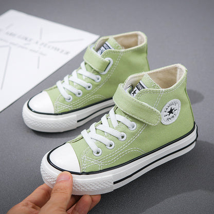 2025 trendy white high-top canvas shoes for babies