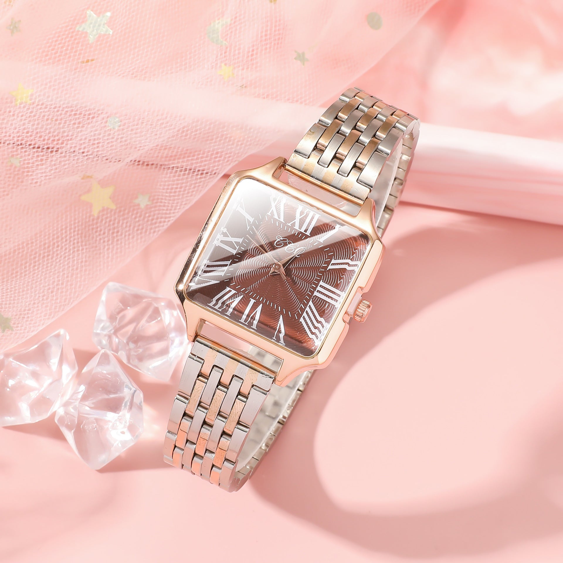 Gifting Options: Women's Brown Purse, Steel Strap, Roman Numerals, Surface, Watch, Sunglasses, Gift Box Set of Three