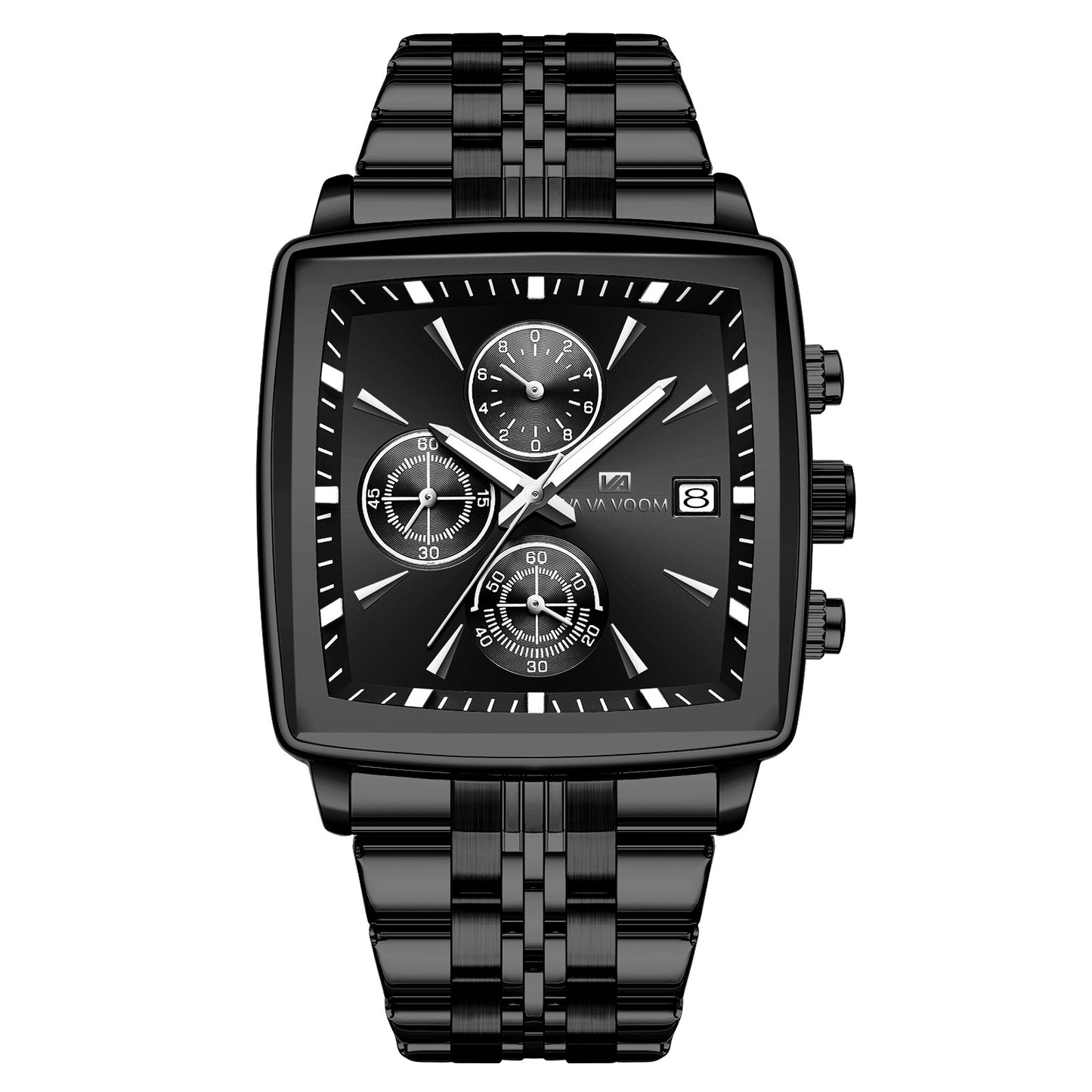 Luminous steel men's waterproof chronograph.