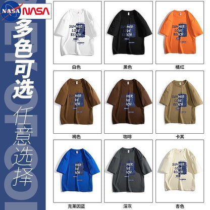 NASA co-branded, loose, short-sleeved cotton summer T-shirt