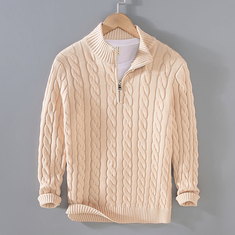 Men's Autumn/Winter Thick Half-Neck Zipper Knitted Pullover