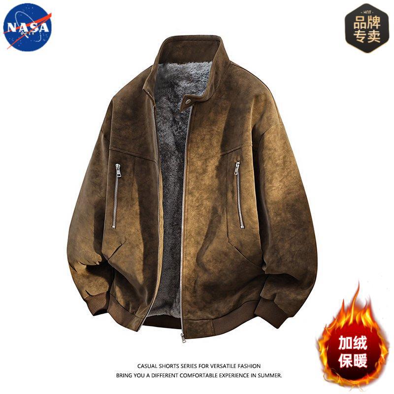 NASA Premium Plus-Size Fleece-Lined PU Leather Winter Jacket