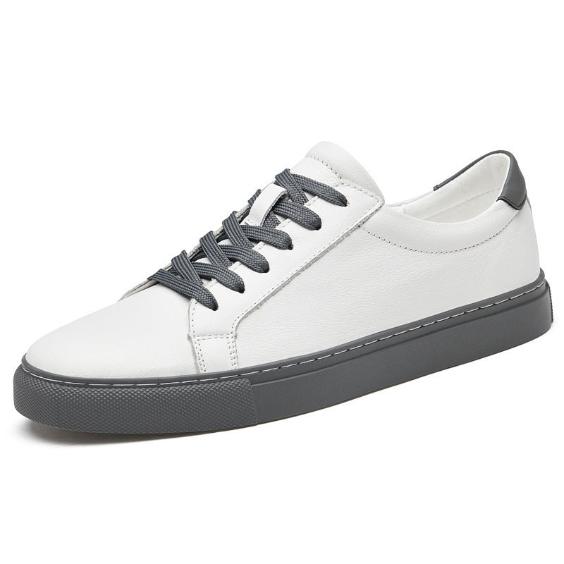 Plus size men's white low-top leather sneakers. Sporty and casual