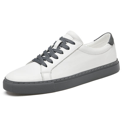 Plus size men's white low-top leather sneakers. Sporty and casual