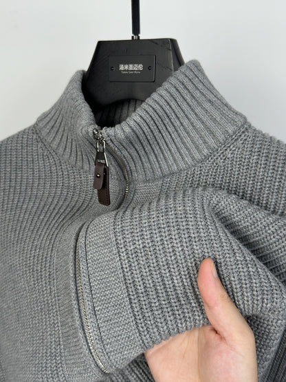 Pure Cotton Dual-Zip Heavyweight Knit Jacket