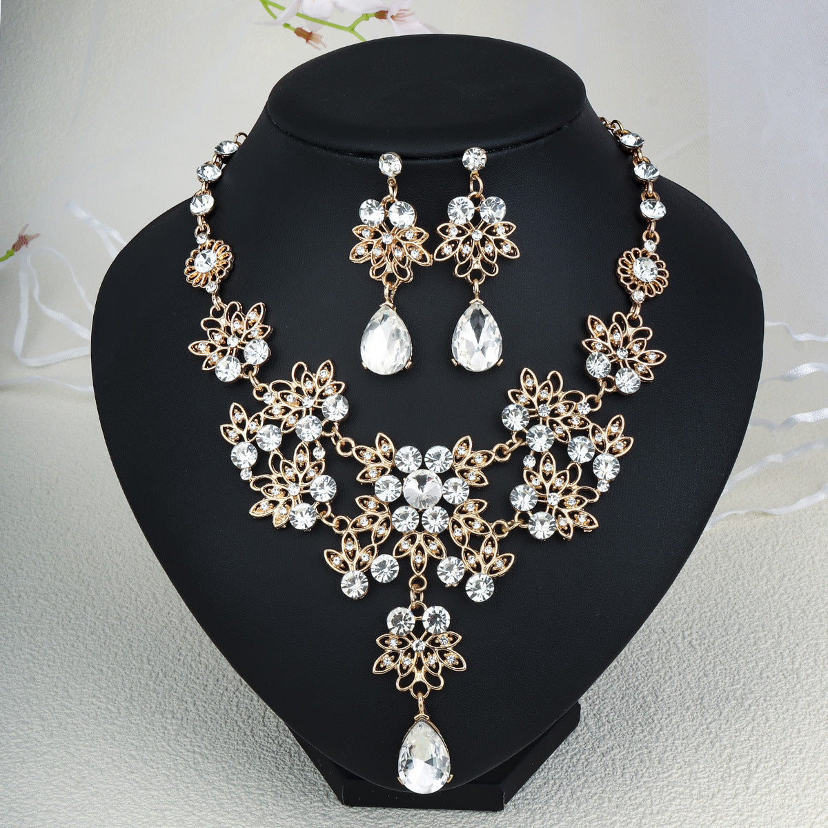 Rhinestone  jewelry set: earrings and necklace.