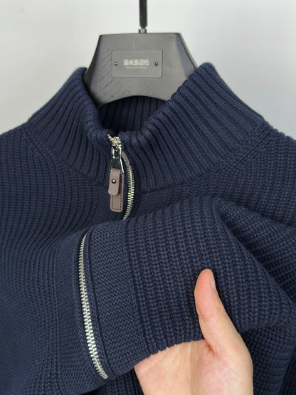 Pure Cotton Dual-Zip Heavyweight Knit Jacket