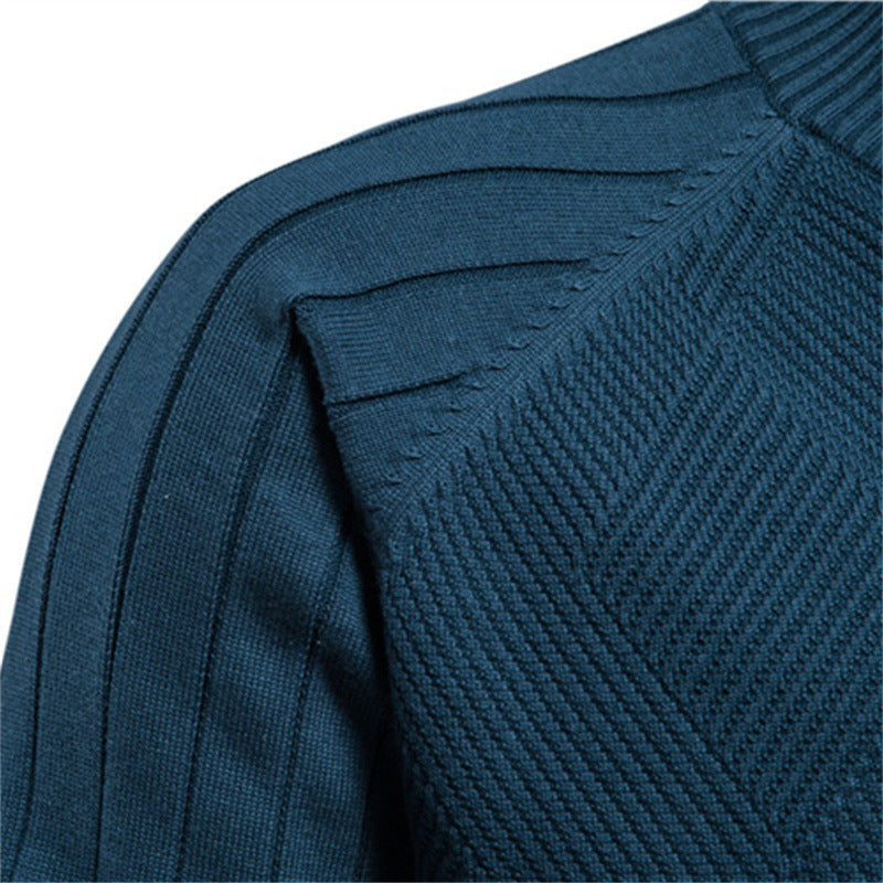 Men's autumn cardigan: versatile, casual, solid, high-neck jacquard knit
