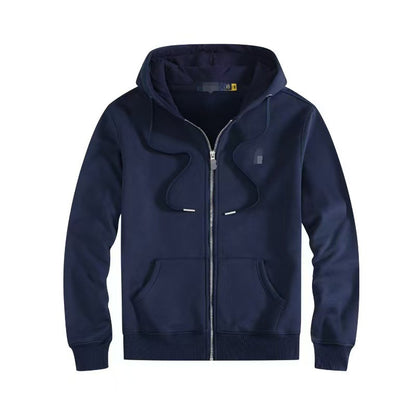 Men's fleece-lined, long-sleeve polo sweatshirt. Pony embroidery