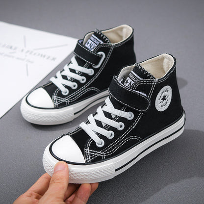 2025 trendy white high-top canvas shoes for babies